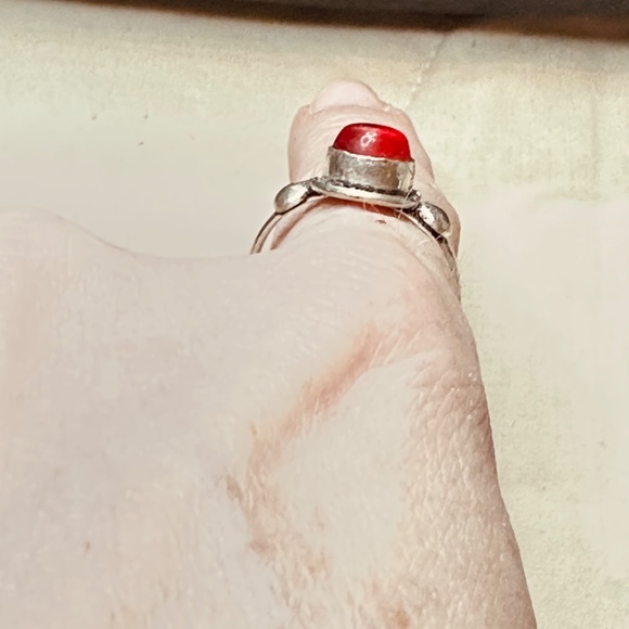 925 Sterling Silver Plated Red Onyx Ring Genuine Stone Round Cabochon EUC - Picture 7 of 10